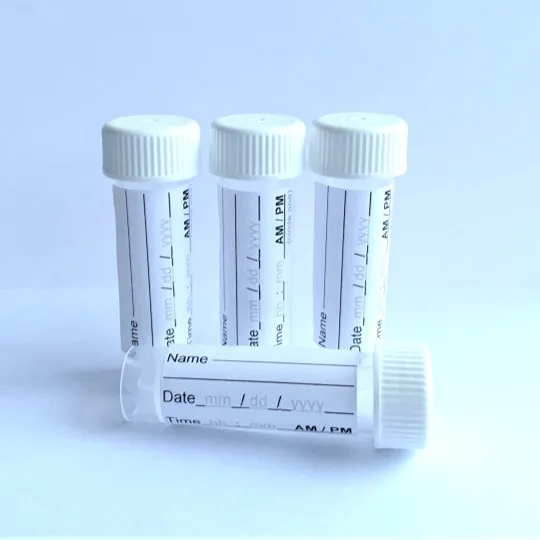 Sleep & Stress Test product packaging showing four saliva collection tubes for at-home cortisol and melatonin testing.